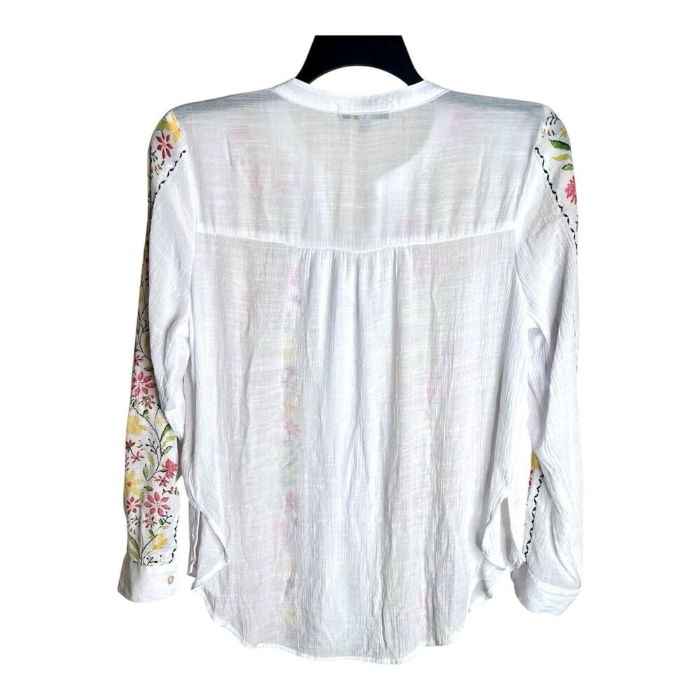 Figueroa & Flower White Light Weight Spring Floral Long Sleeve Blouse Large - Picture 3 of 7